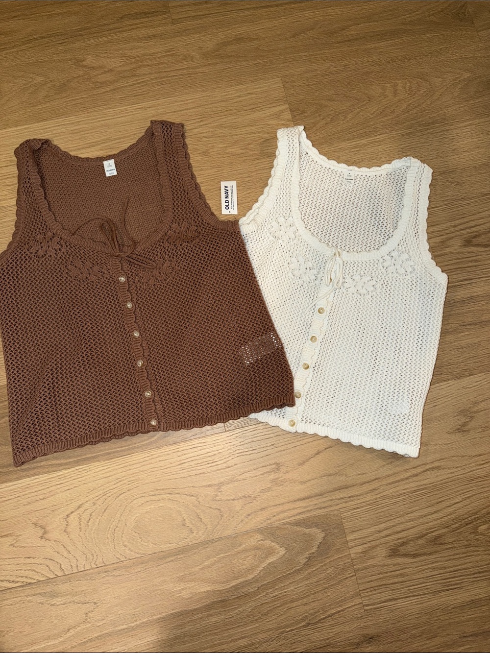 Old Navy Crochet Button-Front Tank Top - Brown & White